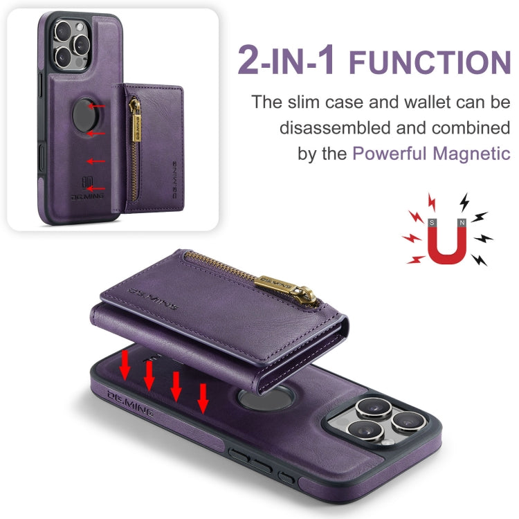 For iPhone 16 Pro Max DG.MING M5 Series Zip RFID Multi Card Detachable Leather Phone Case