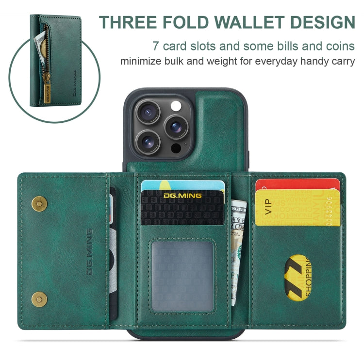 For iPhone 16 Pro Max DG.MING M5 Series Zip RFID Multi Card Detachable Leather Phone Case