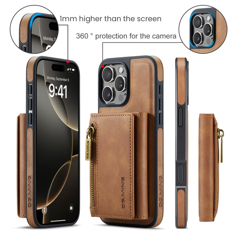 For iPhone 16 Pro DG.MING M5 Series Zip RFID Multi Card Detachable Leather Phone Case