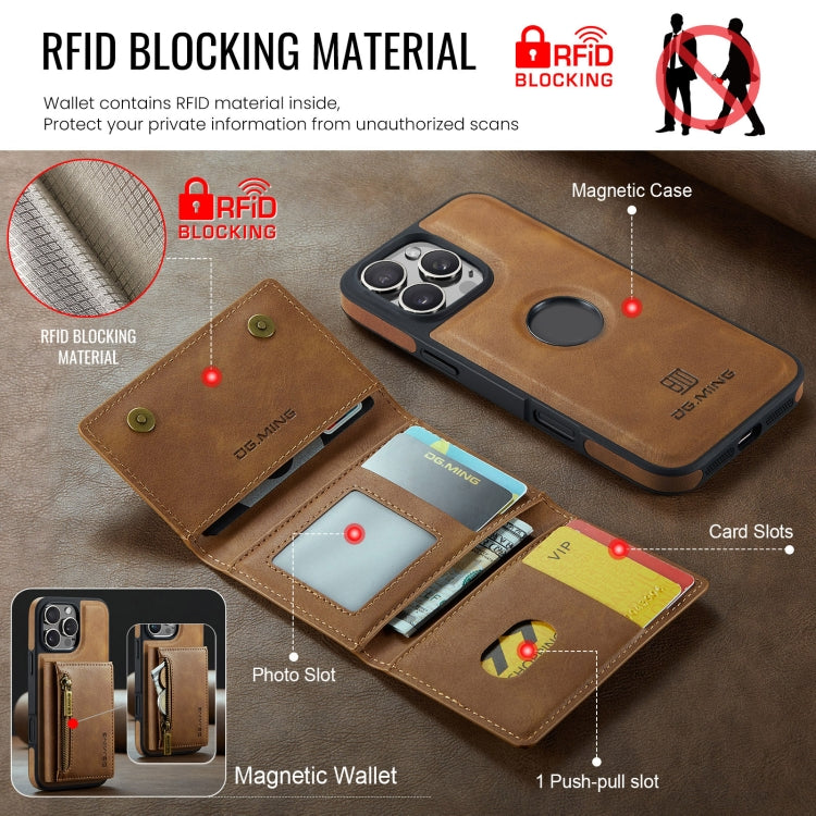 For iPhone 16 Pro DG.MING M5 Series Zip RFID Multi Card Detachable Leather Phone Case