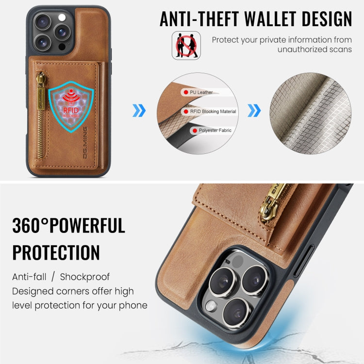 For iPhone 16 Pro DG.MING M5 Series Zip RFID Multi Card Detachable Leather Phone Case