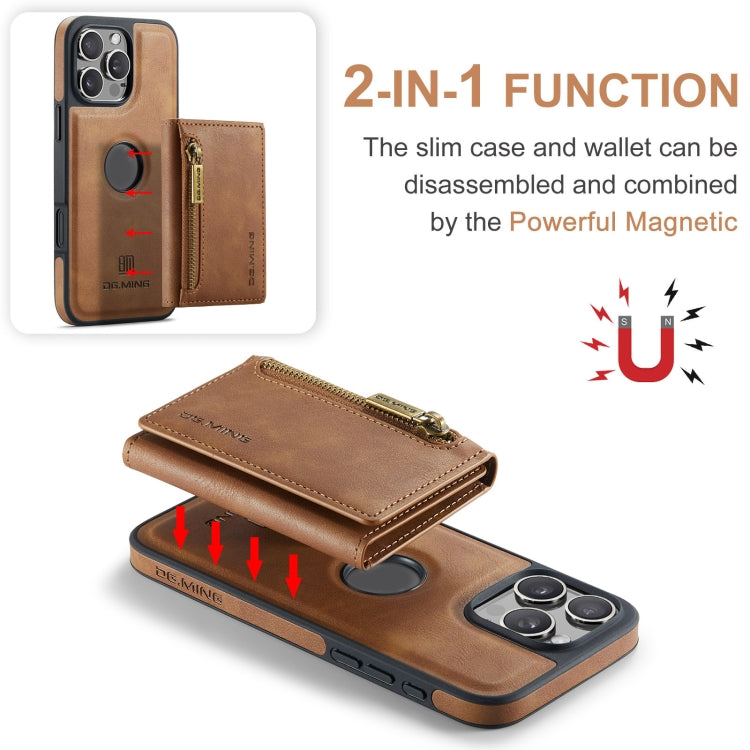 For iPhone 16 Pro DG.MING M5 Series Zip RFID Multi Card Detachable Leather Phone Case