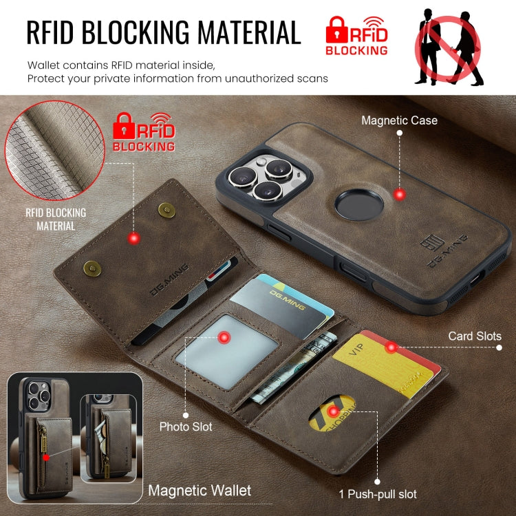 For iPhone 16 Pro DG.MING M5 Series Zip RFID Multi Card Detachable Leather Phone Case