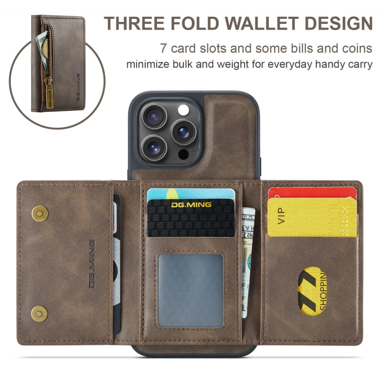 For iPhone 16 Pro DG.MING M5 Series Zip RFID Multi Card Detachable Leather Phone Case
