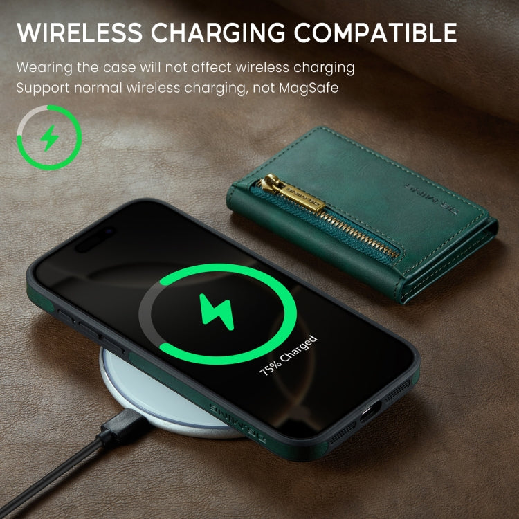 For iPhone 16 Pro DG.MING M5 Series Zip RFID Multi Card Detachable Leather Phone Case