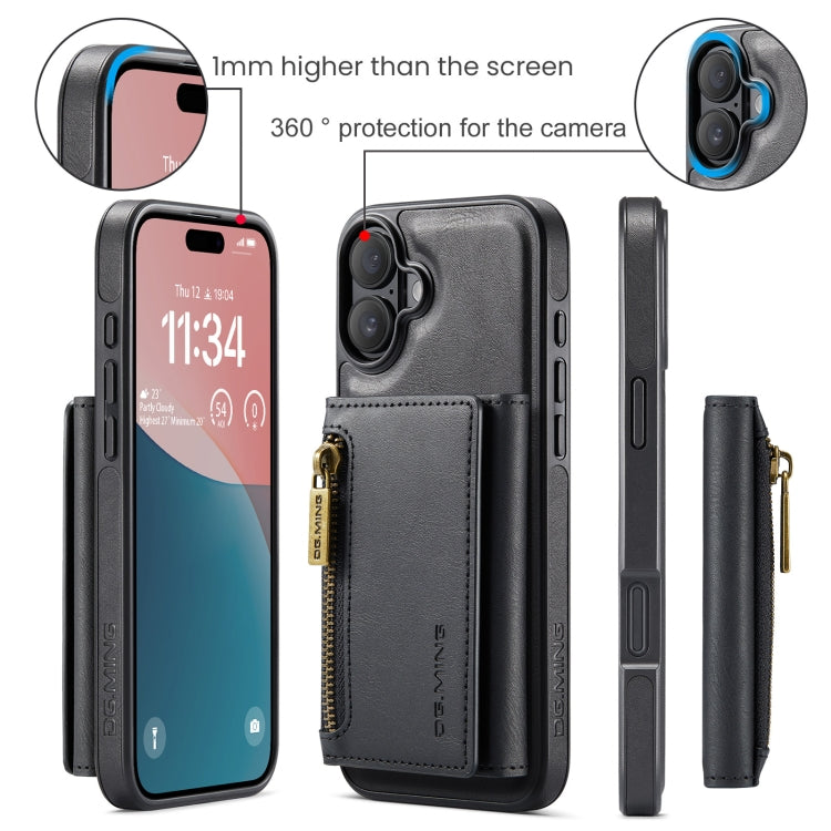 For iPhone 16 Plus DG.MING M5 Series Zip RFID Multi Card Detachable Leather Phone Case