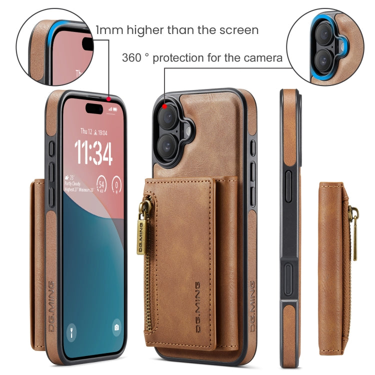 For iPhone 16 Plus DG.MING M5 Series Zip RFID Multi Card Detachable Leather Phone Case