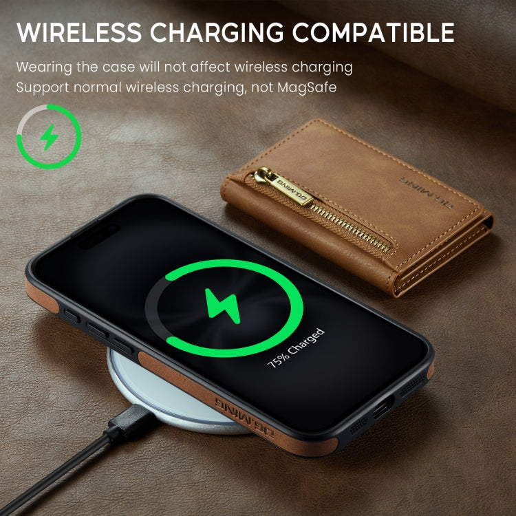 For iPhone 16 Plus DG.MING M5 Series Zip RFID Multi Card Detachable Leather Phone Case