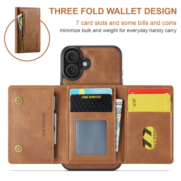 For iPhone 16 Plus DG.MING M5 Series Zip RFID Multi Card Detachable Leather Phone Case