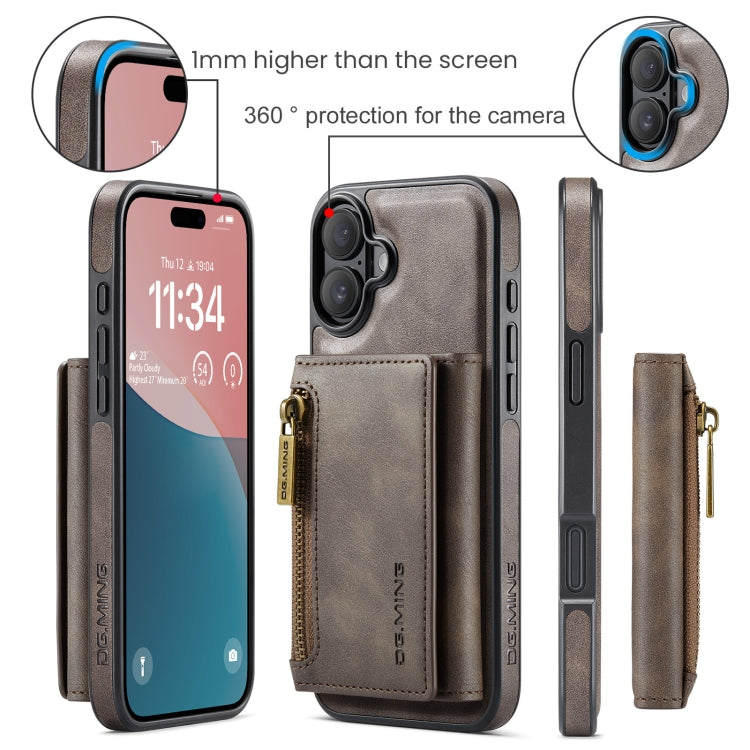 For iPhone 16 Plus DG.MING M5 Series Zip RFID Multi Card Detachable Leather Phone Case