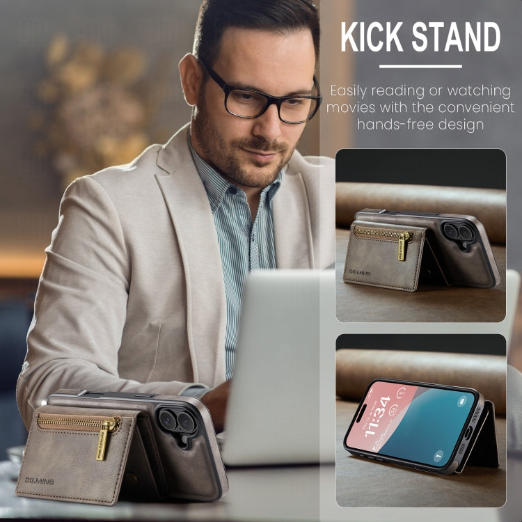 For iPhone 16 Plus DG.MING M5 Series Zip RFID Multi Card Detachable Leather Phone Case