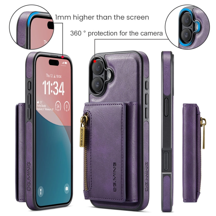 For iPhone 16 Plus DG.MING M5 Series Zip RFID Multi Card Detachable Leather Phone Case