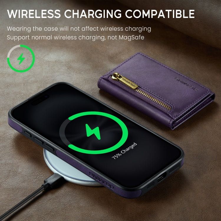 For iPhone 16 Plus DG.MING M5 Series Zip RFID Multi Card Detachable Leather Phone Case