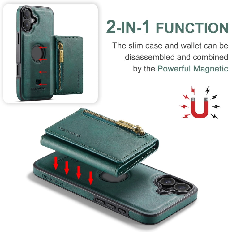 For iPhone 16 Plus DG.MING M5 Series Zip RFID Multi Card Detachable Leather Phone Case