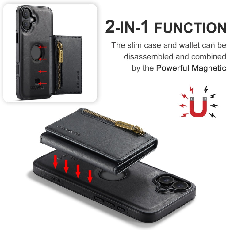 For iPhone 16 DG.MING M5 Series Zip RFID Multi Card Detachable Leather Phone Case