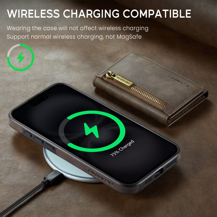 For iPhone 16 DG.MING M5 Series Zip RFID Multi Card Detachable Leather Phone Case
