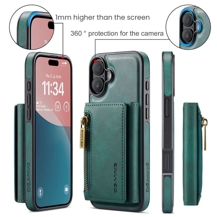 For iPhone 16 DG.MING M5 Series Zip RFID Multi Card Detachable Leather Phone Case