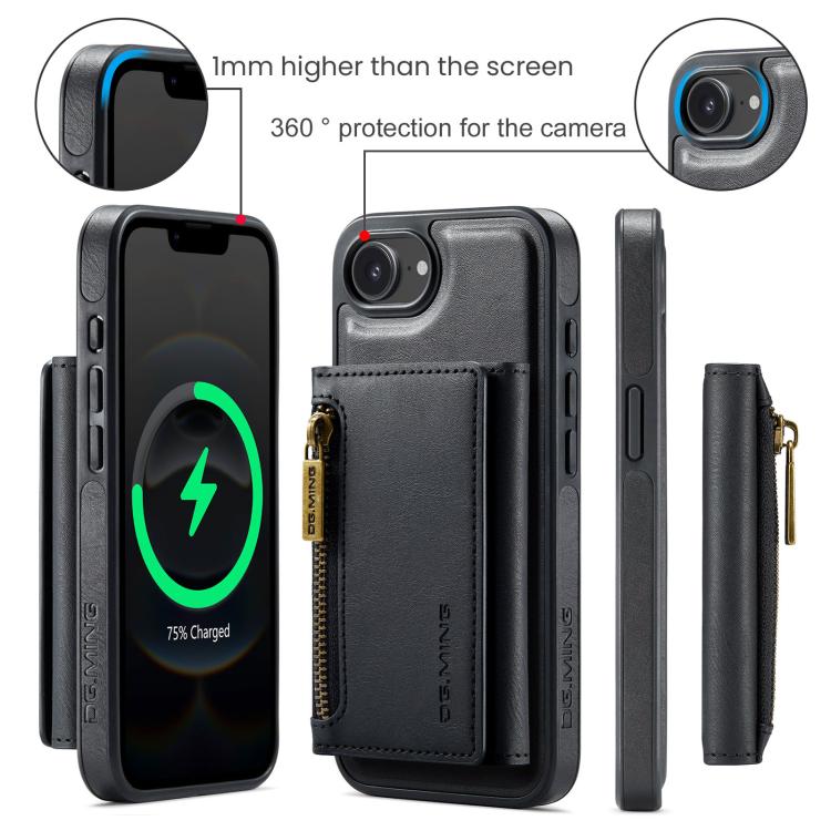 For iPhone 17e / 16e DG.MING M5 Series Zip RFID Multi Card Detachable Leather Phone Case