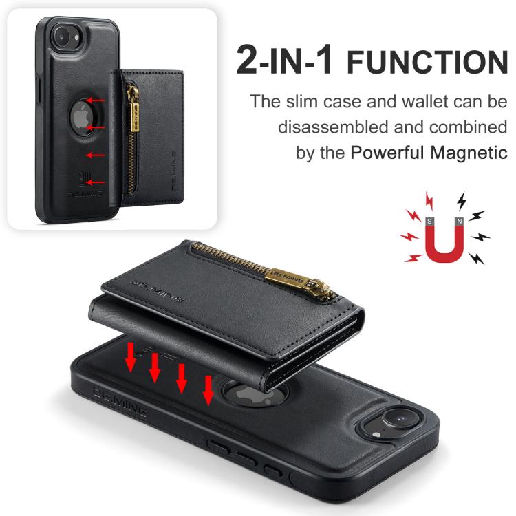 For iPhone 17e / 16e DG.MING M5 Series Zip RFID Multi Card Detachable Leather Phone Case