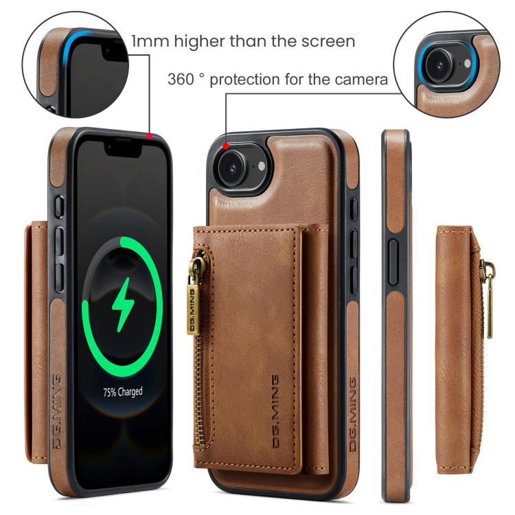 For iPhone 17e / 16e DG.MING M5 Series Zip RFID Multi Card Detachable Leather Phone Case