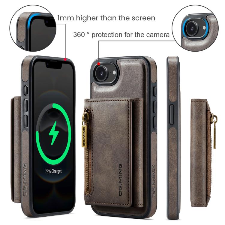 For iPhone 17e / 16e DG.MING M5 Series Zip RFID Multi Card Detachable Leather Phone Case