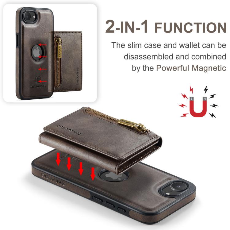 For iPhone 17e / 16e DG.MING M5 Series Zip RFID Multi Card Detachable Leather Phone Case