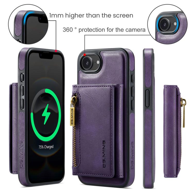 For iPhone 17e / 16e DG.MING M5 Series Zip RFID Multi Card Detachable Leather Phone Case