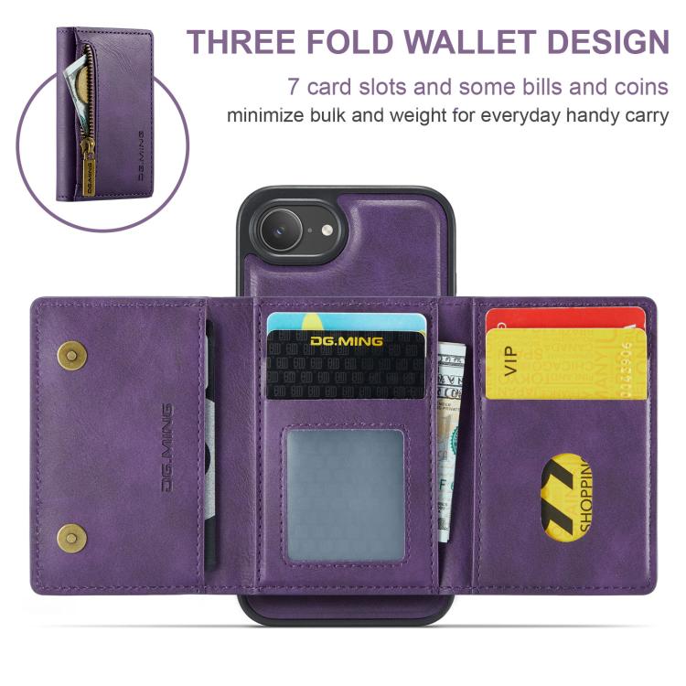 For iPhone 17e / 16e DG.MING M5 Series Zip RFID Multi Card Detachable Leather Phone Case