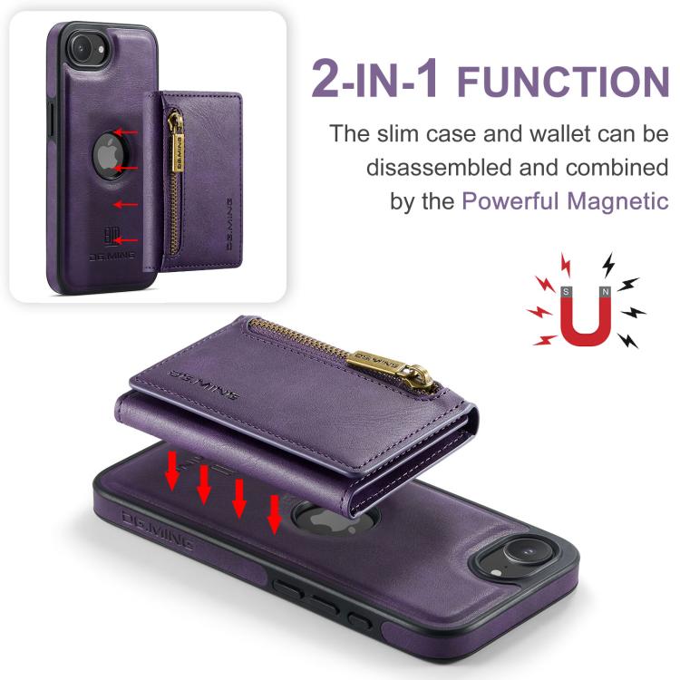 For iPhone 17e / 16e DG.MING M5 Series Zip RFID Multi Card Detachable Leather Phone Case