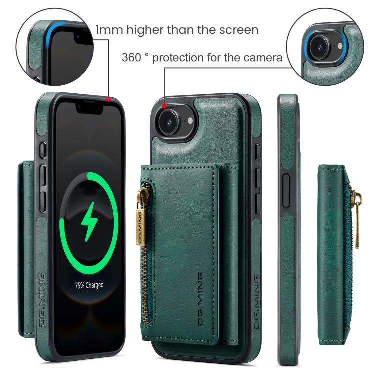 For iPhone 17e / 16e DG.MING M5 Series Zip RFID Multi Card Detachable Leather Phone Case