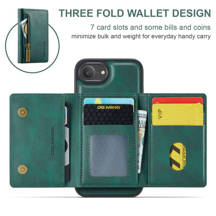 For iPhone 17e / 16e DG.MING M5 Series Zip RFID Multi Card Detachable Leather Phone Case