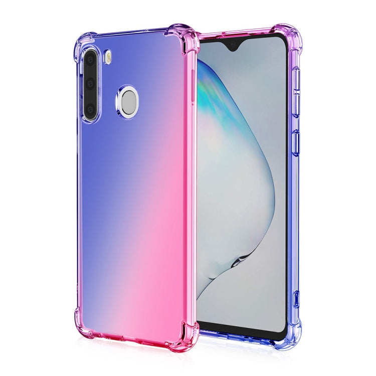 For Samsung Galaxy A21 Four-Corner Airbag Shockproof Gradient Color Clear TPU Case