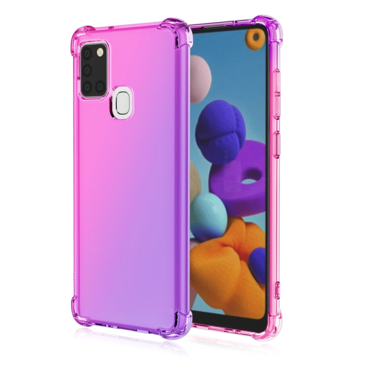 For Samsung Galaxy A21s Four-Corner Airbag Shockproof Gradient Color Clear TPU Case