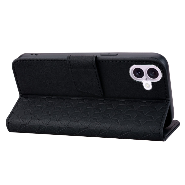 For iPhone 16 Plus Diamond Buckle Leather Phone Case with Lanyard