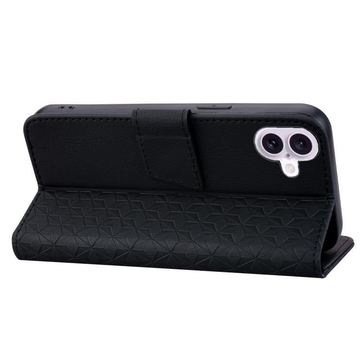 For iPhone 17 Diamond Buckle Leather Phone Case with Lanyard