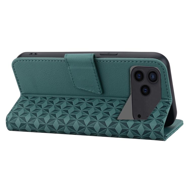 For iPhone 17 Pro Diamond Buckle Leather Phone Case with Lanyard
