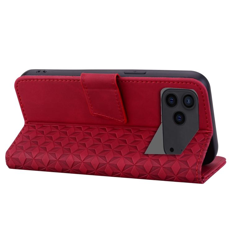 For iPhone 17 Pro Max Diamond Buckle Leather Phone Case with Lanyard