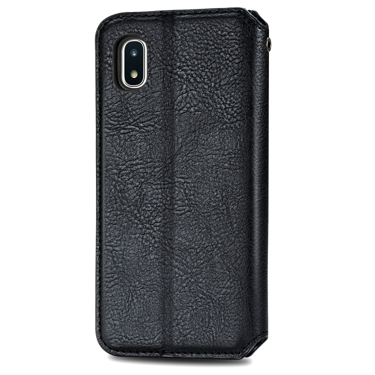 For Samsung Galaxy A20(Japanese Version) Cubic Grid Pressed Horizontal Flip Magnetic Leather Case with Holder & Card Slots & Wallet