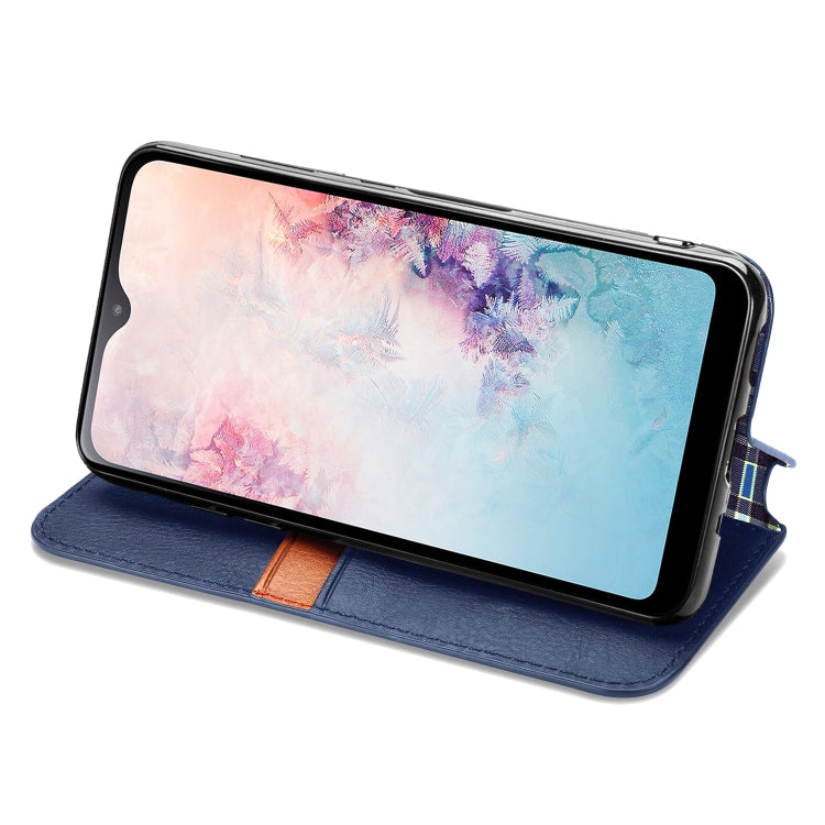For Samsung Galaxy A20(Japanese Version) Cubic Grid Pressed Horizontal Flip Magnetic Leather Case with Holder & Card Slots & Wallet