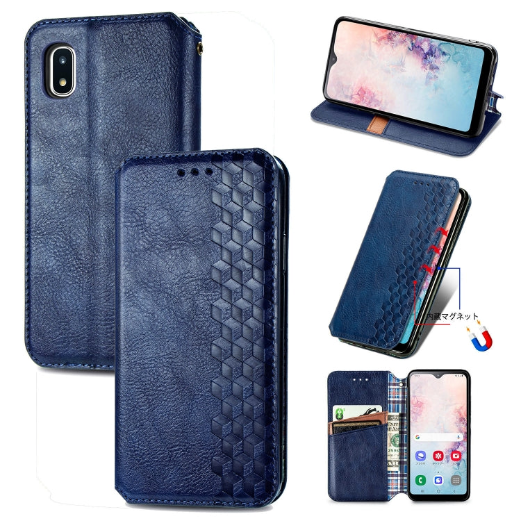 For Samsung Galaxy A20(Japanese Version) Cubic Grid Pressed Horizontal Flip Magnetic Leather Case with Holder & Card Slots & Wallet