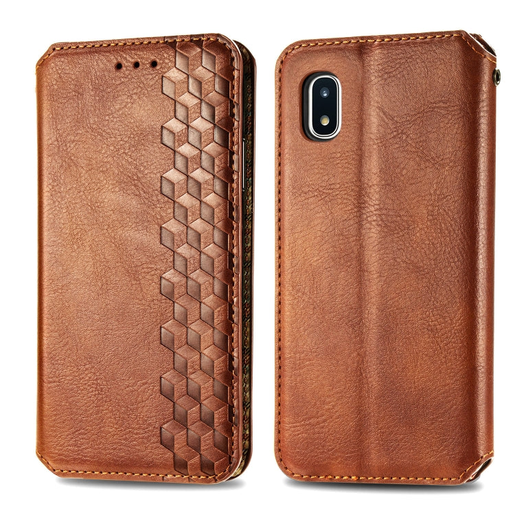 For Samsung Galaxy A20(Japanese Version) Cubic Grid Pressed Horizontal Flip Magnetic Leather Case with Holder & Card Slots & Wallet