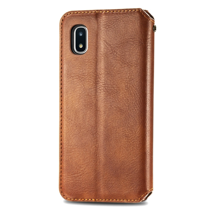 For Samsung Galaxy A20(Japanese Version) Cubic Grid Pressed Horizontal Flip Magnetic Leather Case with Holder & Card Slots & Wallet