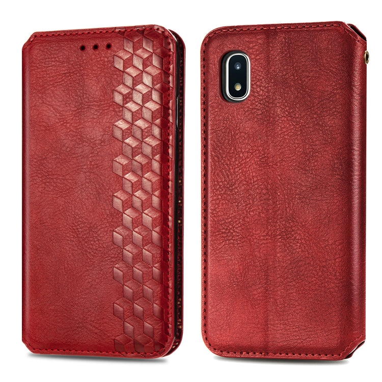 For Samsung Galaxy A20(Japanese Version) Cubic Grid Pressed Horizontal Flip Magnetic Leather Case with Holder & Card Slots & Wallet