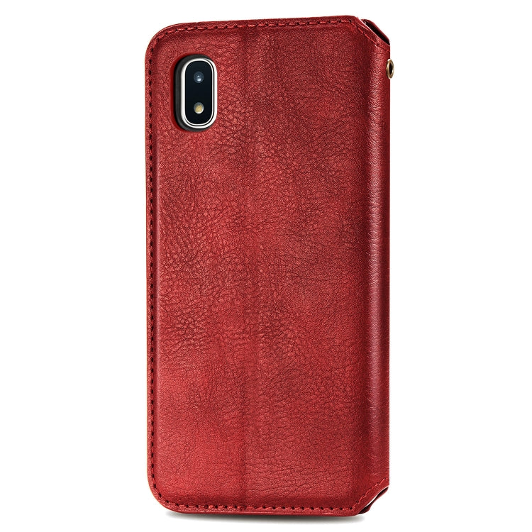 For Samsung Galaxy A20(Japanese Version) Cubic Grid Pressed Horizontal Flip Magnetic Leather Case with Holder & Card Slots & Wallet
