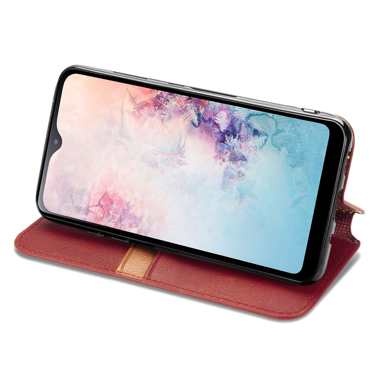 For Samsung Galaxy A20(Japanese Version) Cubic Grid Pressed Horizontal Flip Magnetic Leather Case with Holder & Card Slots & Wallet