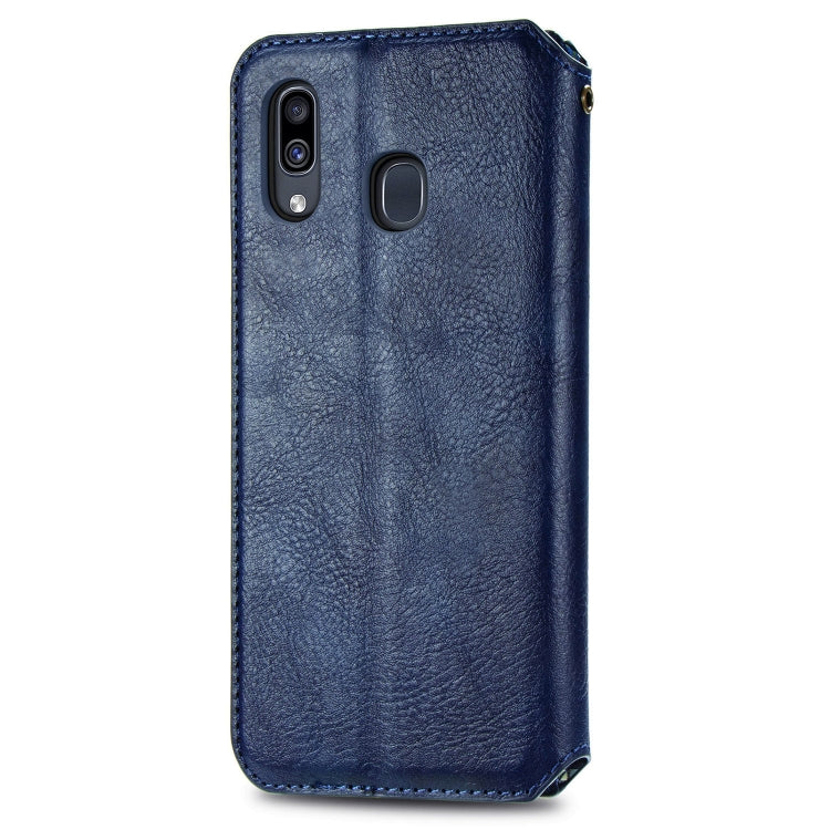 For Samsung Galaxy A30(Japanese Version) Cubic Grid Pressed Horizontal Flip Magnetic Leather Case with Holder & Card Slots & Wallet
