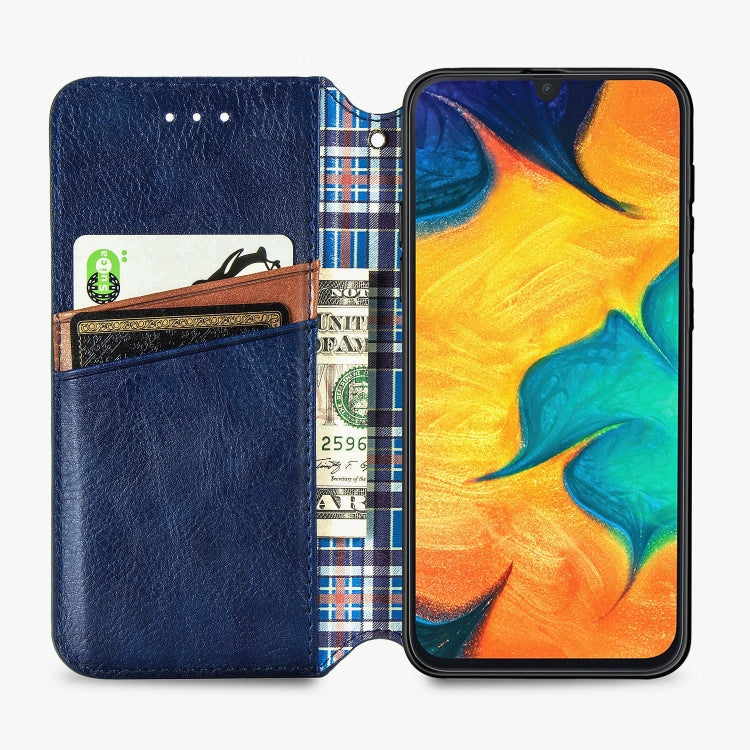 For Samsung Galaxy A30(Japanese Version) Cubic Grid Pressed Horizontal Flip Magnetic Leather Case with Holder & Card Slots & Wallet