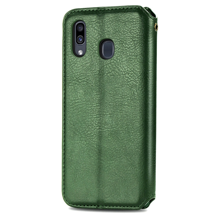 For Samsung Galaxy A30(Japanese Version) Cubic Grid Pressed Horizontal Flip Magnetic Leather Case with Holder & Card Slots & Wallet