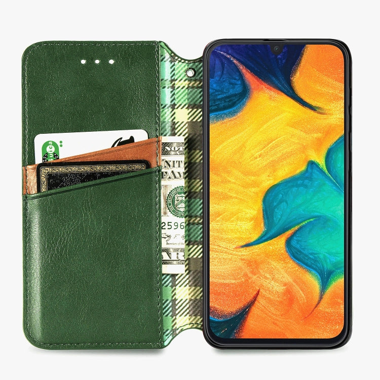 For Samsung Galaxy A30(Japanese Version) Cubic Grid Pressed Horizontal Flip Magnetic Leather Case with Holder & Card Slots & Wallet