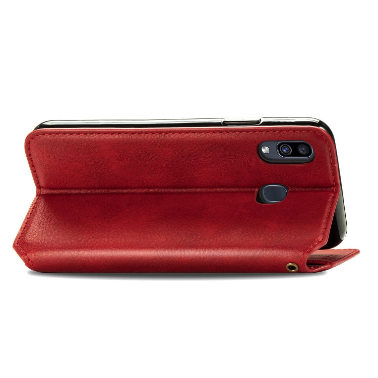 For Samsung Galaxy A30(Japanese Version) Cubic Grid Pressed Horizontal Flip Magnetic Leather Case with Holder & Card Slots & Wallet